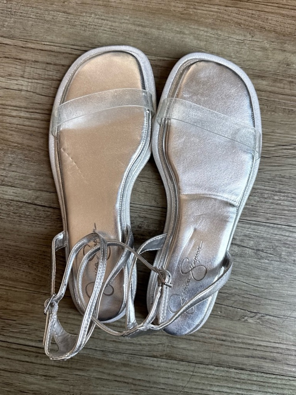 Jessica Simpson Silver Women's Slingback Sandals - Metallic Square Toe size 9